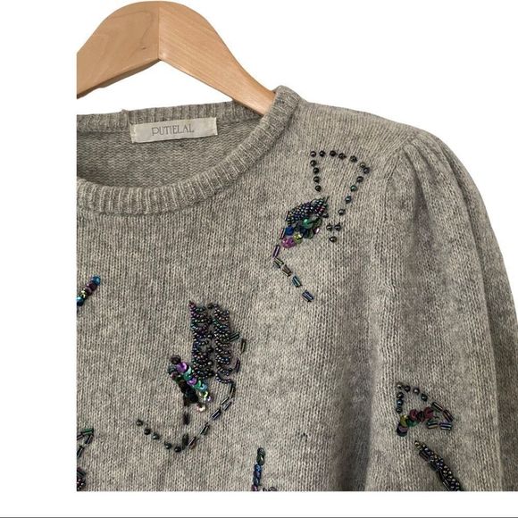 Gray Embellished Crew Neck Sweater - Picture 2 of 8